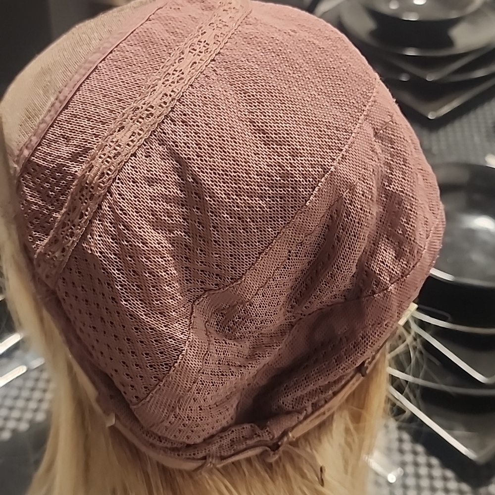 Blonde Straight Synthetic Wig - Natural Light Blonde Milkshake Blonde Hand Tied - Picture 9 of 11